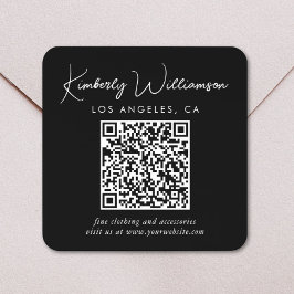 Adesivo Quadrado Assinatura Script Código QR Preto