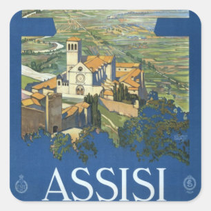 Adesivo Quadrado Assisi Itália Arte de Viagem Antiga Basílica Franc