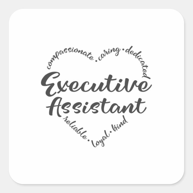 Adesivo Quadrado Assistente executivo com palavras cardíacas (Frente)