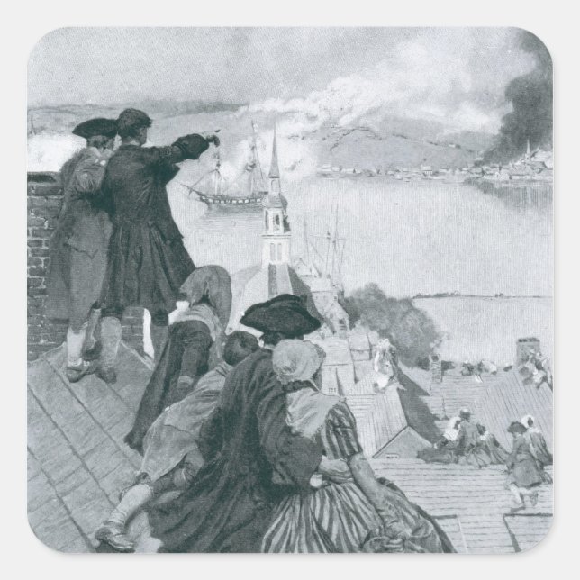 Adesivo Quadrado Assistindo à luta na ilustração Bunker Hill (Frente)