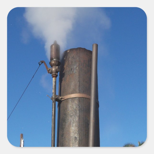 Adesivo Quadrado assobio a vapor velho com uma pluma branca de vapo (Frente)