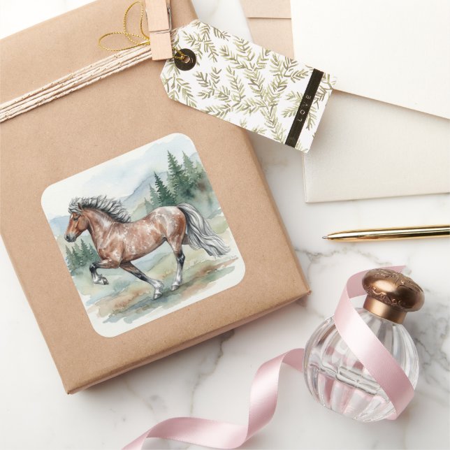 Adesivo Quadrado Astrid Tolting Icelandic Horse watercolor (Presentear)