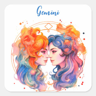 Adesivo Quadrado Astrologia zodiac de Gemini em aquarela