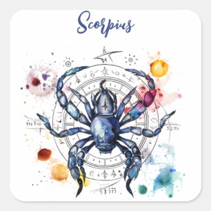 Adesivo Quadrado Astrologia zodiac de Scorpius em aquarela