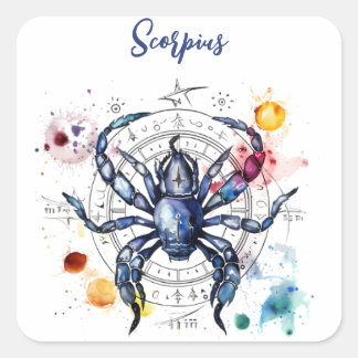 Adesivo Quadrado Astrologia zodiac de Scorpius em aquarela