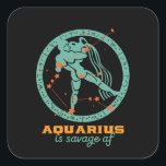 Adesivo Quadrado Astrologia Zodiac Estrela Funny Aquarius Astrology<br><div class="desc">Aquarius zodiac star e símbolo. Vintage retro design para esses nasceres em janeiro ou fevereiro. Legal e engraçada mercadoria festa de aniversário para o bebê Aquarius, rei, rainha, princesa e vida do partido. Perfeito para aqueles que amam constelação, astrologia, sigla de estrela e horóscopo. presente de Natal e excelente para...</div>