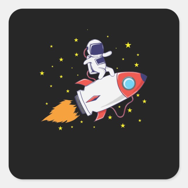 Adesivo Quadrado Astronaut auf Rakete (Frente)