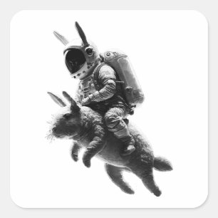 Adesivo Quadrado Astronauta coelho cavalgando um coelho no espaço