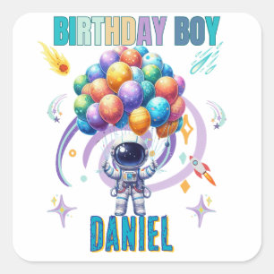 Adesivo Quadrado Astronauta Espacial Exterior - Garoto de Aniversár