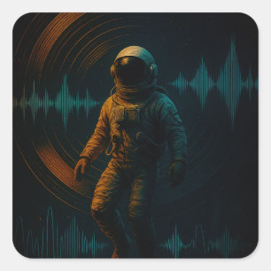 Adesivo Quadrado Astronauta Flutuante na Arte Sonora Glitchwave