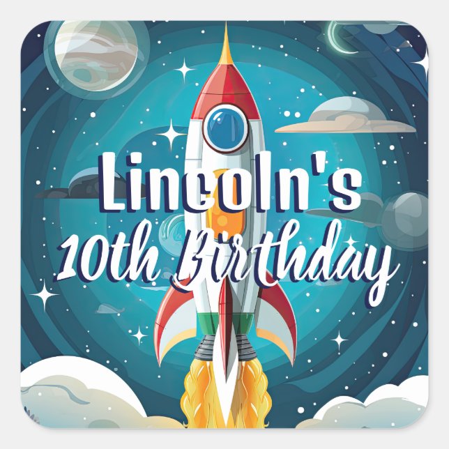 Adesivo Quadrado Astronauta Galáxia Astronauta Shuttle Rocketday (Frente)