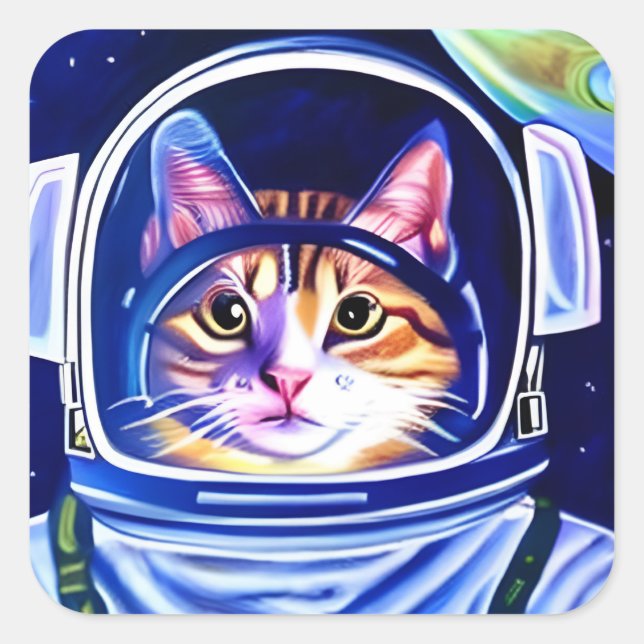 Adesivo Quadrado Astronauta Gato no Espaço (Frente)
