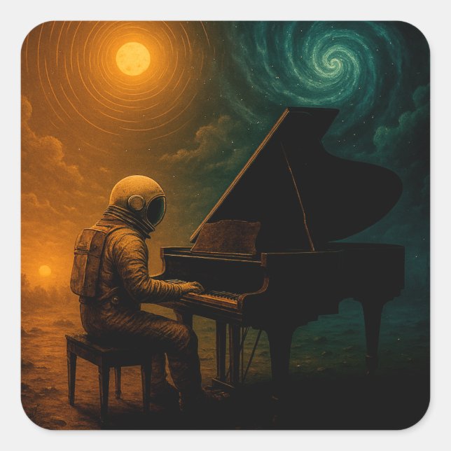 Adesivo Quadrado Astronauta Tocando Piano na Realidade Dividida - S (Frente)