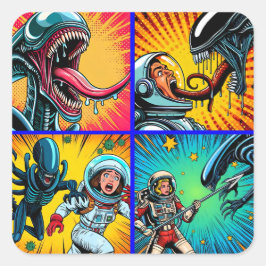 Adesivo Quadrado Astronautas vs Alienígena