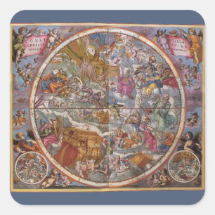 Adesivo Quadrado Astronomia Antiga, Mapa de Constelações Cristãs