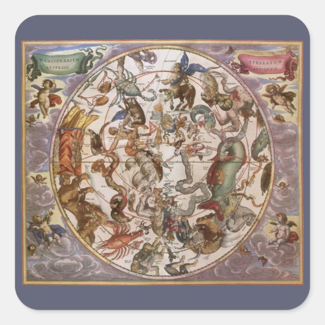 Adesivo Quadrado Astronomia venenosa, constelações do Céu Meridiona (Frente)