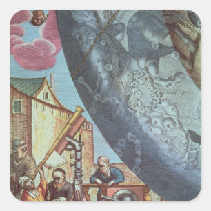 Adesivo Quadrado Astrónomos que olham através de um telescópio