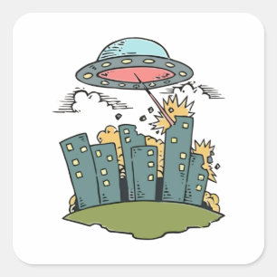 Adesivo Quadrado Ataque de alienígena