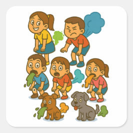 Adesivo Quadrado Ataque Fart! Crianças e Cachorros Engraçados Desfa