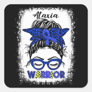 Adesivo Quadrado Ataxia Warrior Messy Bun Blue Ribbon Mulheres Atax