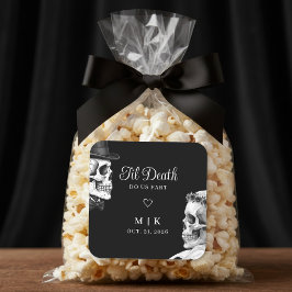 Adesivo Quadrado Até que a Morte nos Separe Crânios Góticos Casamen