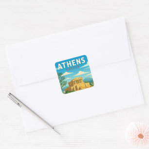 Adesivo Quadrado Atenas Grécia Viagem Vintage   Partenon Acrópole