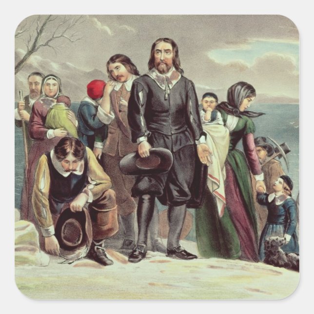 Adesivo Quadrado Aterrissagem dos peregrinos em Plymouth (Frente)