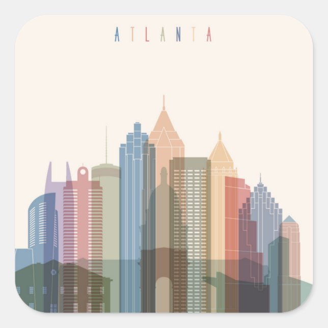 Adesivo Quadrado Atlanta, Geórgia | Linha Skyline Cidade (Frente)