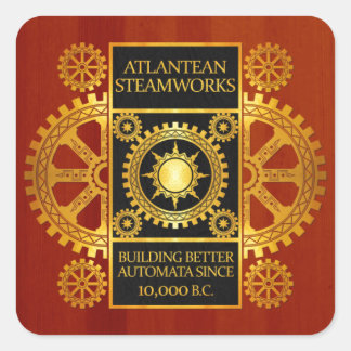 Adesivo Quadrado Atlantean Steamworks - Dourado e couro na madeira