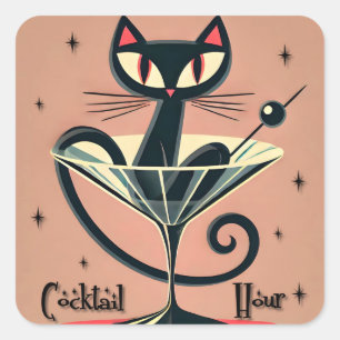Adesivo Quadrado Atomic Futuristic Space Age Black Cat Martini