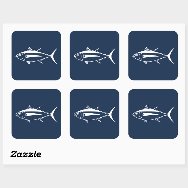 Adesivo Quadrado Atum voador de branco em azul marinho (Folha)