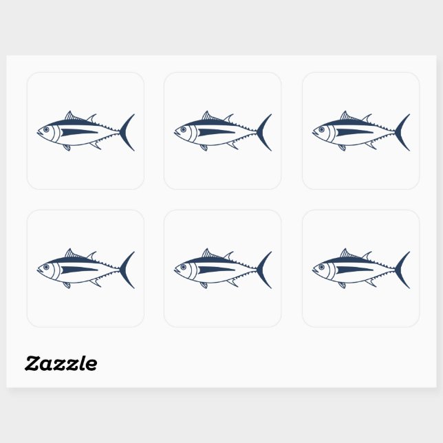 Adesivo Quadrado Atum voador Peixes de Azul Marinho e Branco (Folha)