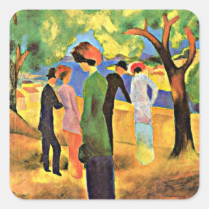 Adesivo Quadrado August Macke art: Mulher numa Jaqueta Verde,