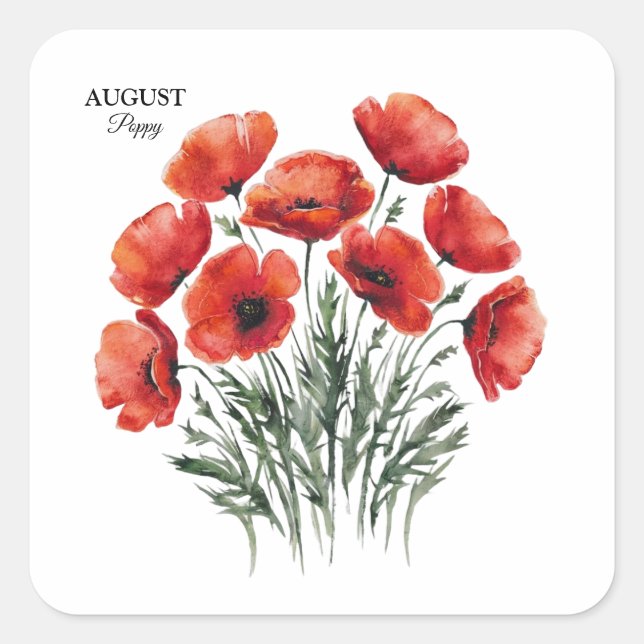 Adesivo Quadrado August Poppy Bloom - Presente de Aniversário Perso (Frente)