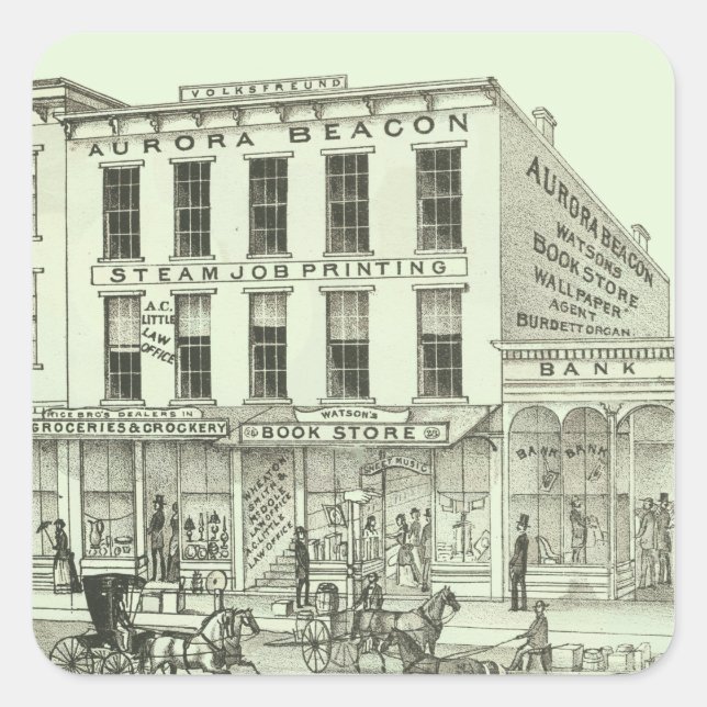 Adesivo Quadrado Aurora Illinois Aurora Beacon News 1871 Stone Lith (Frente)