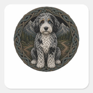 Adesivo Quadrado Aussiedoodle com Nó Celta de Caminhada