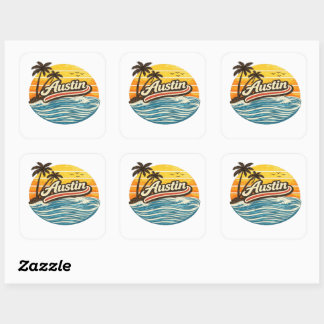Adesivo Quadrado Austin Retro Sunset Name Design