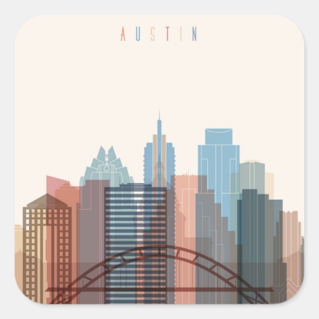 Adesivo Quadrado Austin, Texas | Linha Skyline Cidade (Frente)