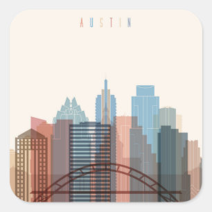 Adesivo Quadrado Austin, Texas Linha Skyline Cidade