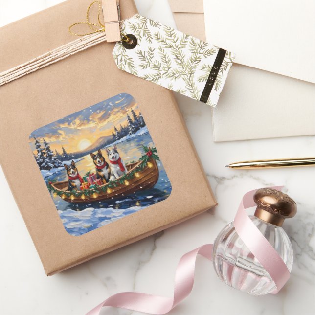 Adesivo Quadrado Australian Cattle Dog Christmas Boat Holiday (Presentear)