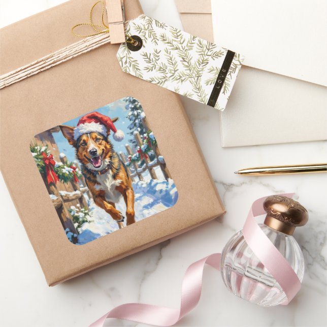 Adesivo Quadrado Australian Cattle Dog Red Heeler Christmas (Presentear)