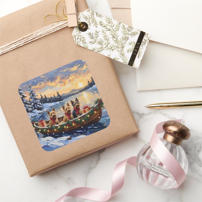 Adesivo Quadrado Australian Terrier Christmas Boat Holiday (Presentear)