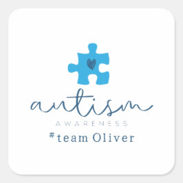 Adesivo Quadrado autism awareness blue puzzle piece #team name 