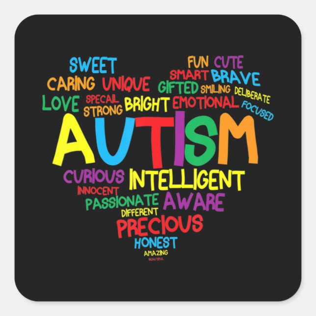 Adesivo Quadrado Autismo Autismo Cardíaco Sensibilização Orgulhosa  (Frente)
