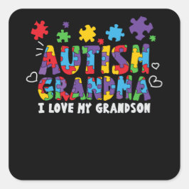 Adesivo Quadrado Autismo Avó, Eu Amo Meu Avô Engraçado Autismo