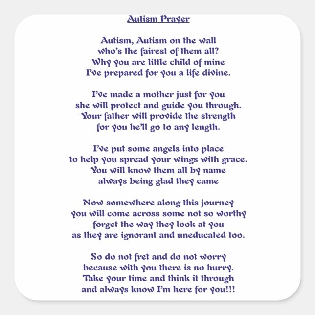 Adesivo Quadrado Autismo Prayer (Frente)
