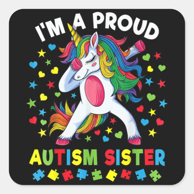 Adesivo Quadrado Autismo Sensibilização Dabbing Unicorn Proud Autis (Frente)