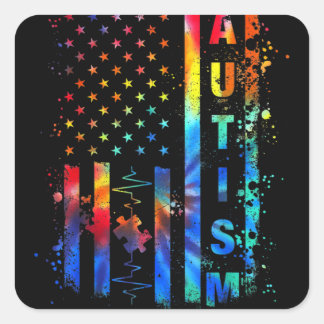Adesivo Quadrado Autismo Sensibilização Mês da Bandeira Americana P