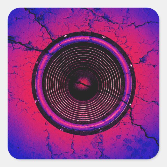 Adesivo Quadrado Auto-falante de música numa parede rachada (Frente)