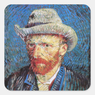 Adesivo Quadrado Autorretrato com Chapéu de Feltro Cinza de Vincent